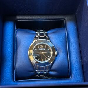 Swarovski Silver Watch with Black Dial